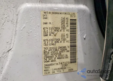 2018 Nissan Frontier S z USA, uszkodzony, nr VIN 1N6AD0EV7JN747173